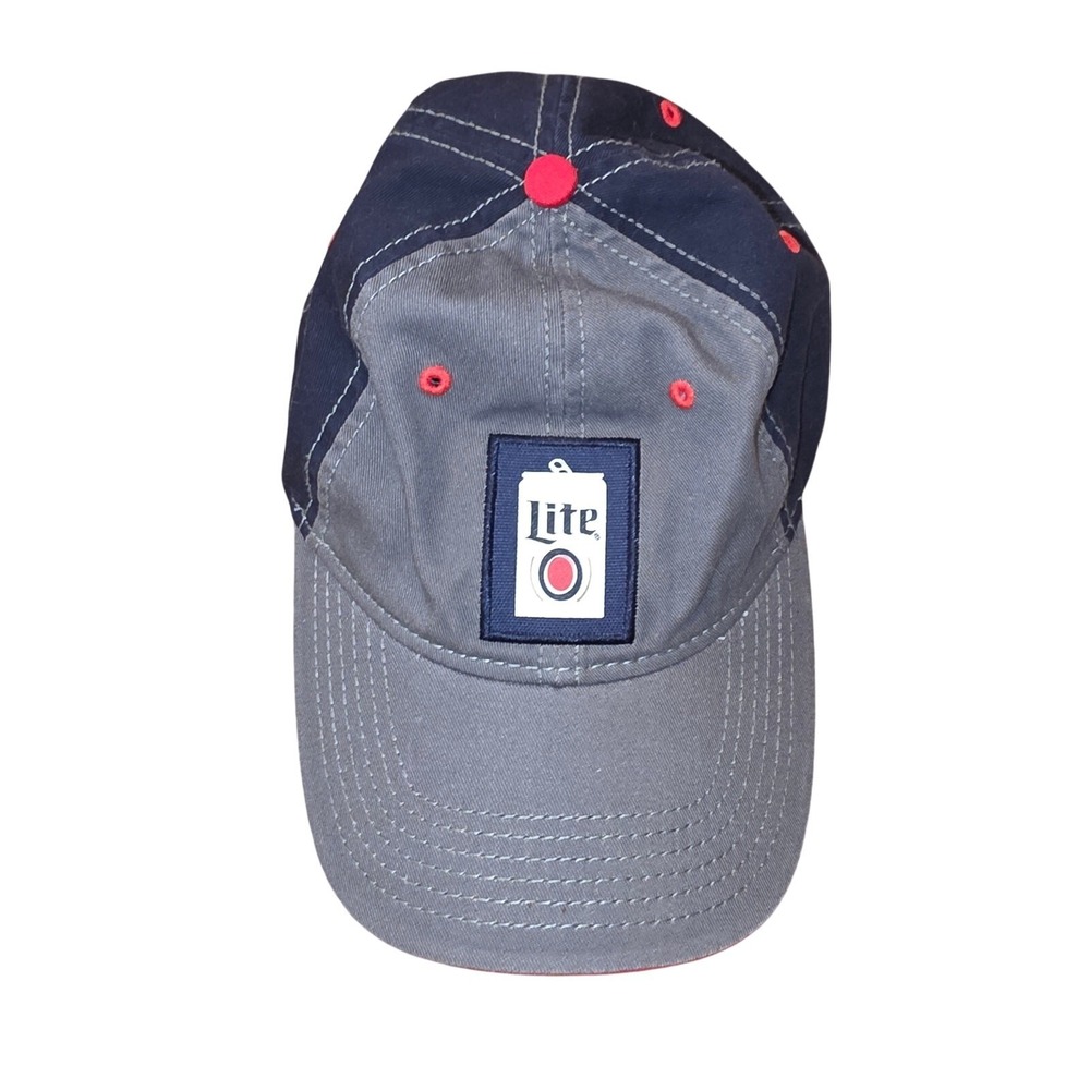 Miller Lite navy‎ and gray snap back hat, with beer can design